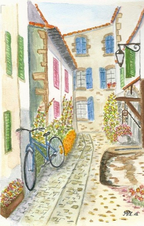 Aquarelle n°11 - "Ruelle typique de l'Île de Ré"