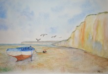  Aquarelle n°27: "Barque sur la plage à marée basse" 