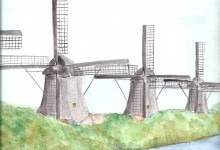 Aquarelle n°28: "Moulins à vent du Kinderdijk"