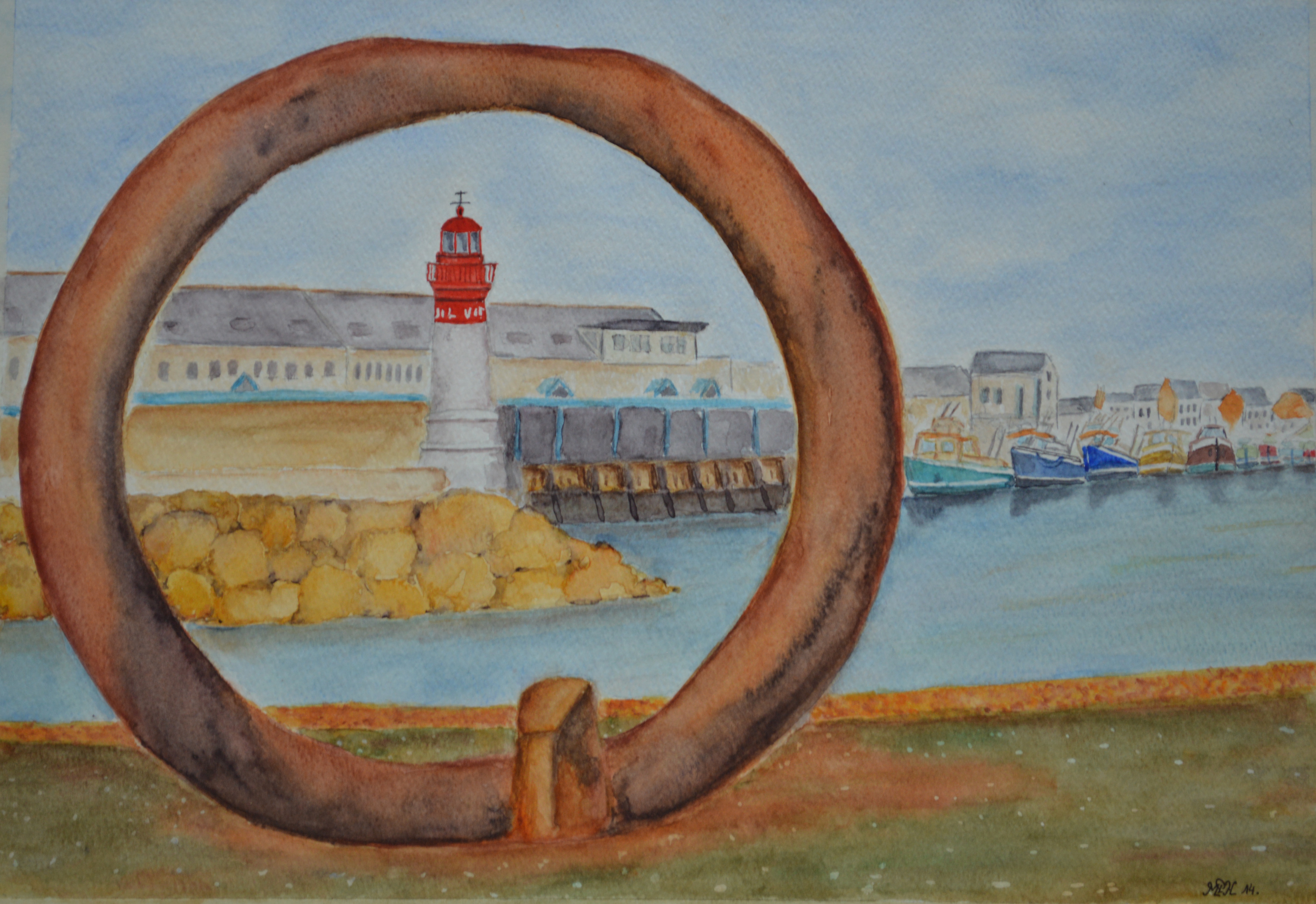 Aquarelle n°45: "Port de Guilvinec... ... ... ... ♫ par le petit bout de la lorgnette ♫"