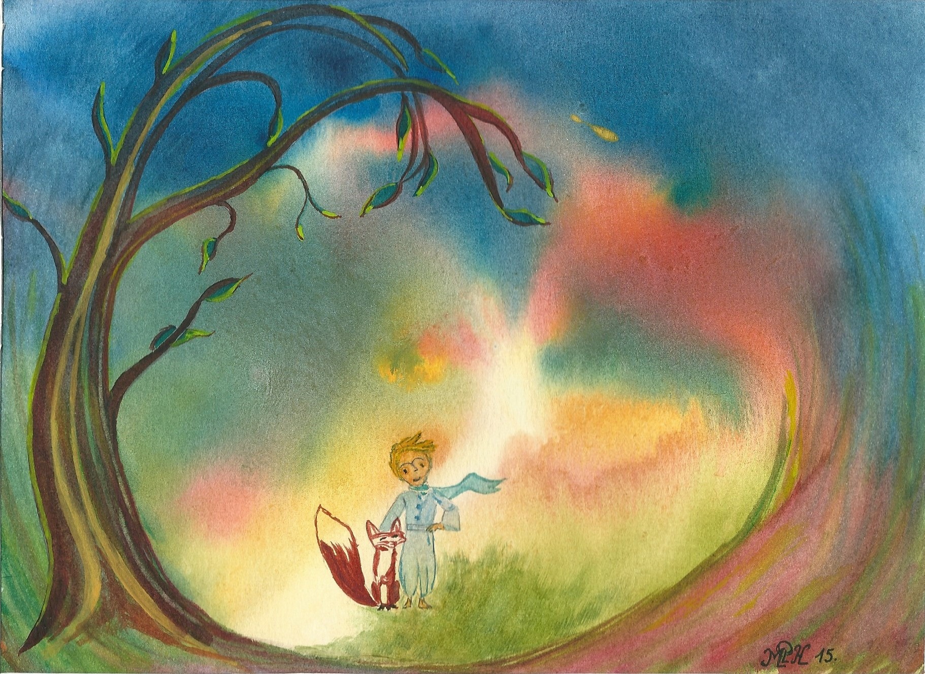 Aquarelle n°52: "Le Petit Prince et le Renard"