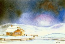 Aquarelle n°86: "Paysage nocturne d'hiver II"